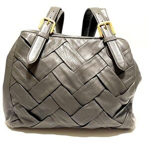 Cole Haan Woman Grey Basket Weave Pattern Shoulder Purse
